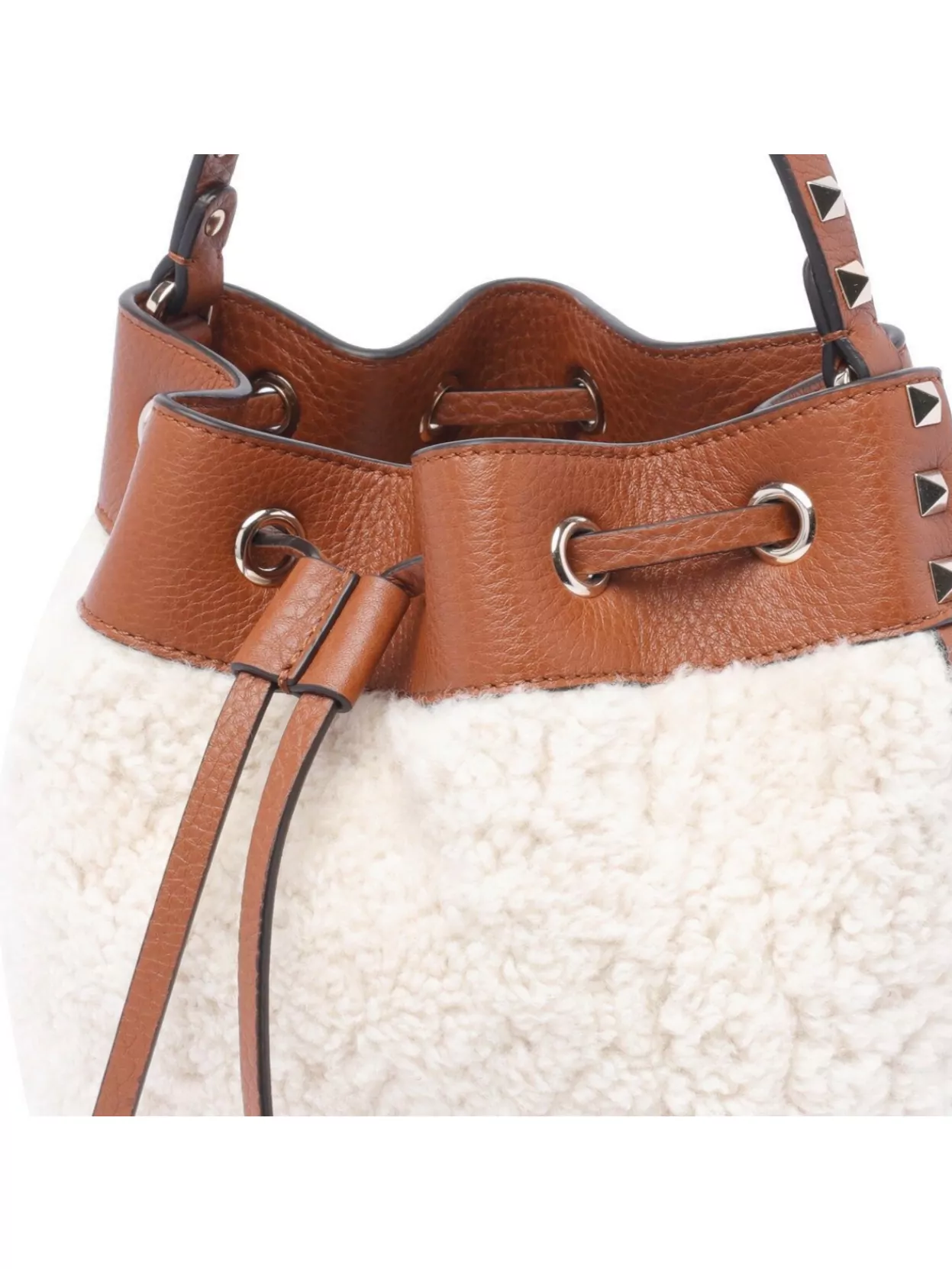 Valentino Bucket Bag With Shearling Panel And Studs