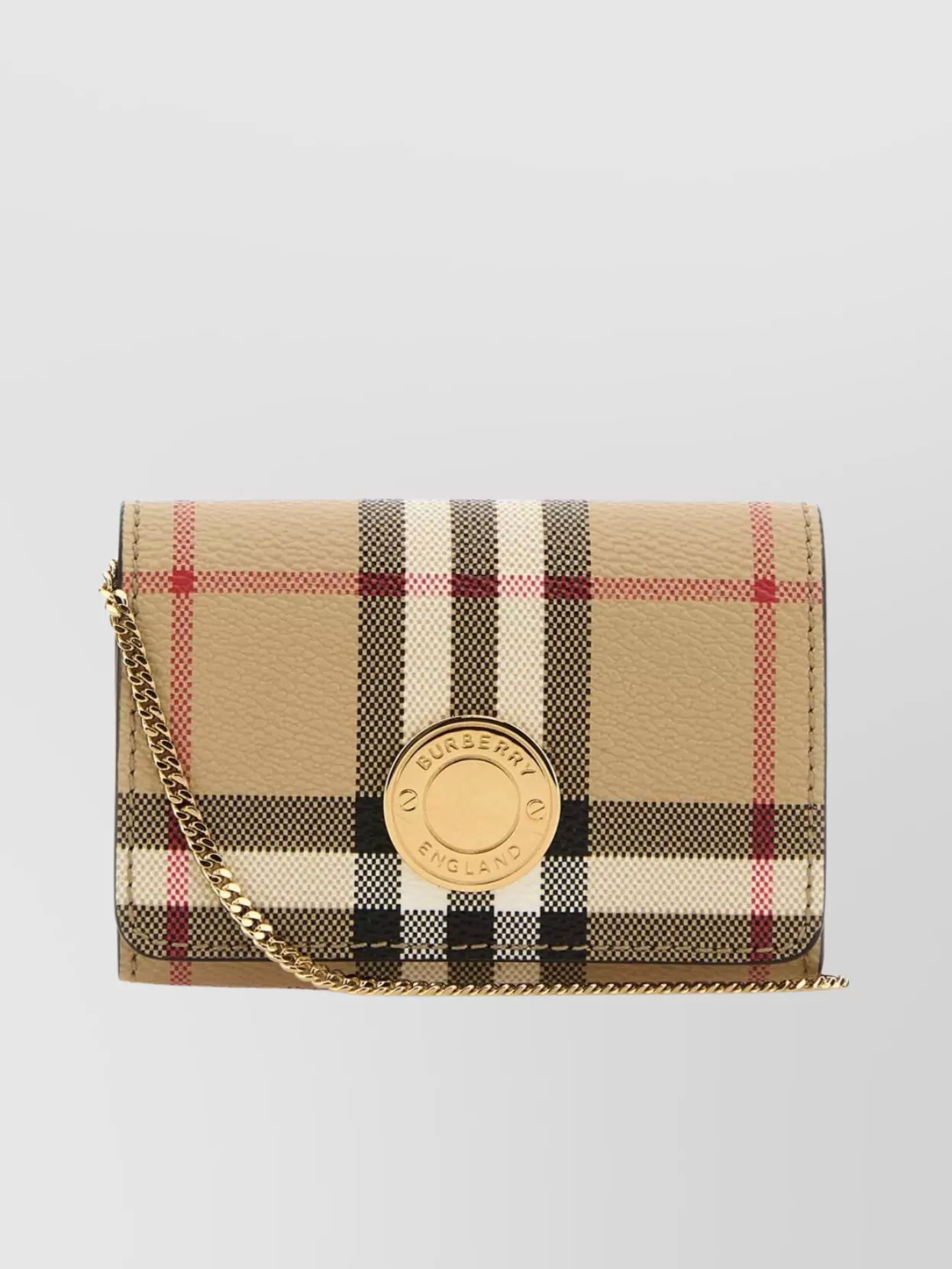 Shop Burberry Canvas Checkered Rectangular Card Holder With Chain