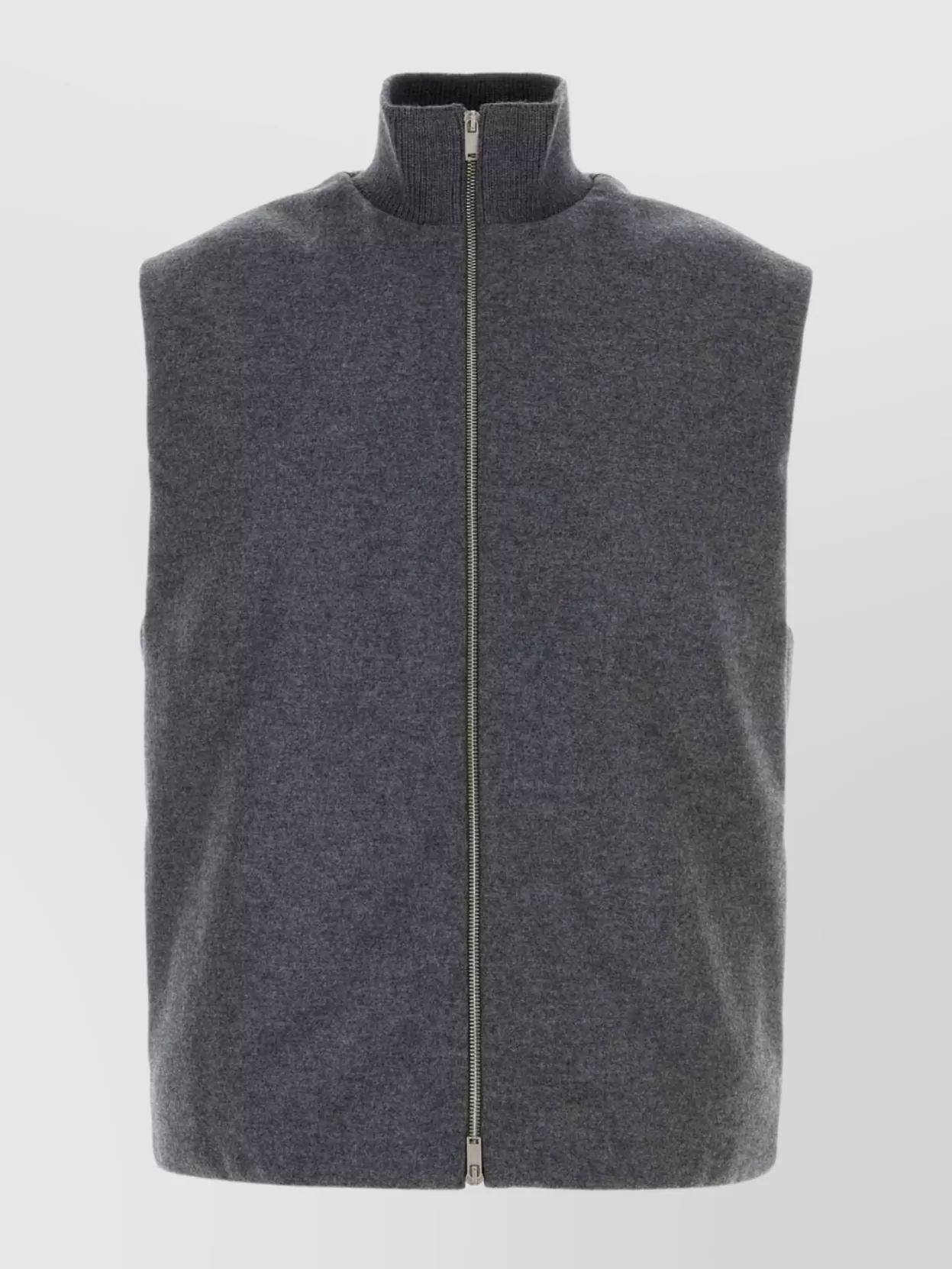 Jil Sander Sleeveless Wool Jacket With High Ribbed Collar In Gray