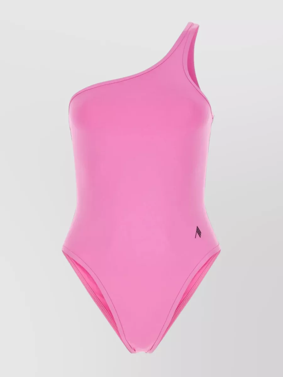 Shop Attico Stretch Nylon One-shoulder Swimsuit In Pink