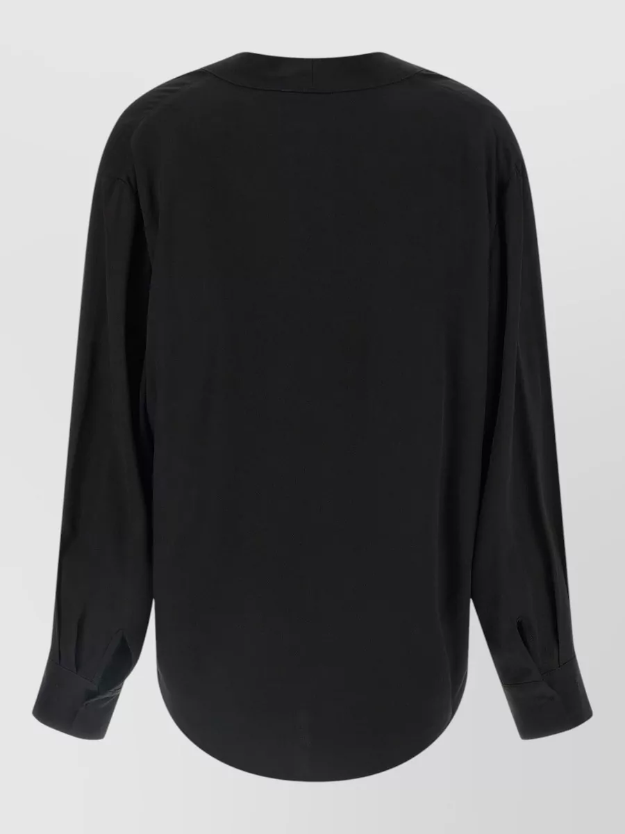 Nude Viscose Relaxed-Fit V-Neck Long-Sleeve Blouse