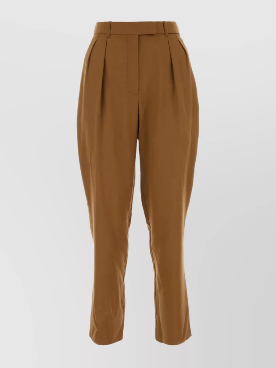 Shop Apc Pleated Wool Trousers With Belt Loops In Brown