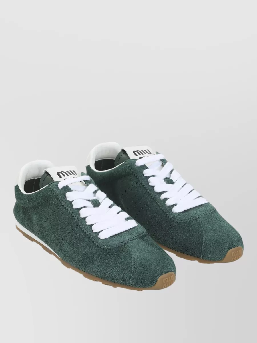 Miu Miu Leather Lace-Up Low-Top Sneakers