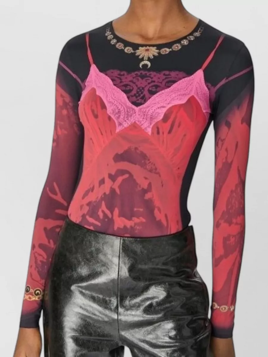 Marine Serre Printed Long-Sleeve Crewneck Top