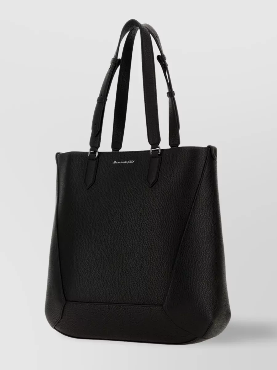 Shop Alexander Mcqueen Medium Edge Leather Shopping Bag In Black