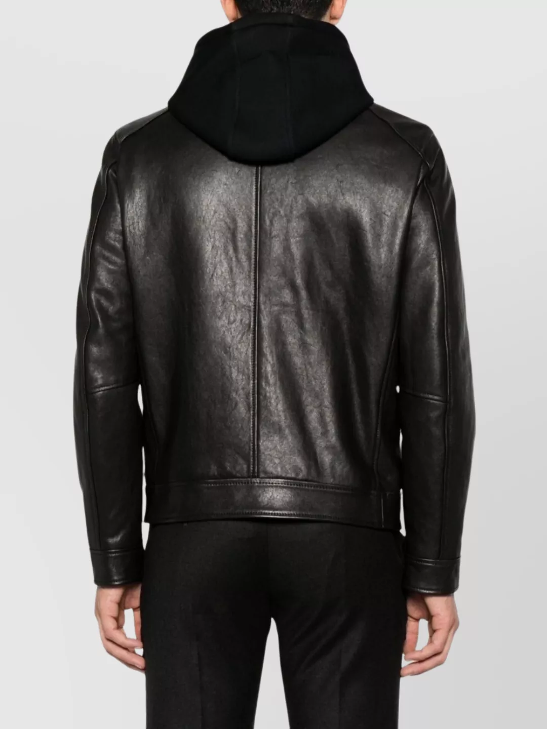 Dondup Hooded Leather Jacket Featuring Long Sleeves