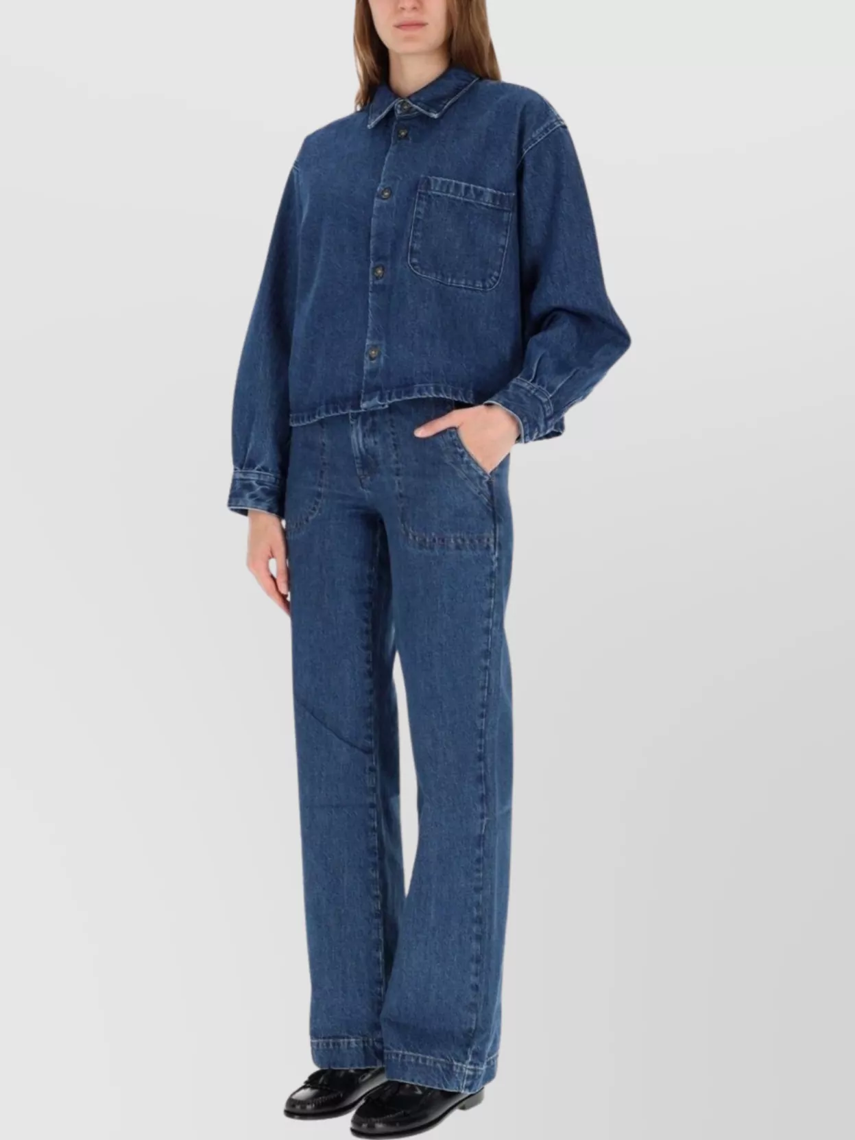 Apc Long Sleeve Collared Top With Chest Pocket In Blue