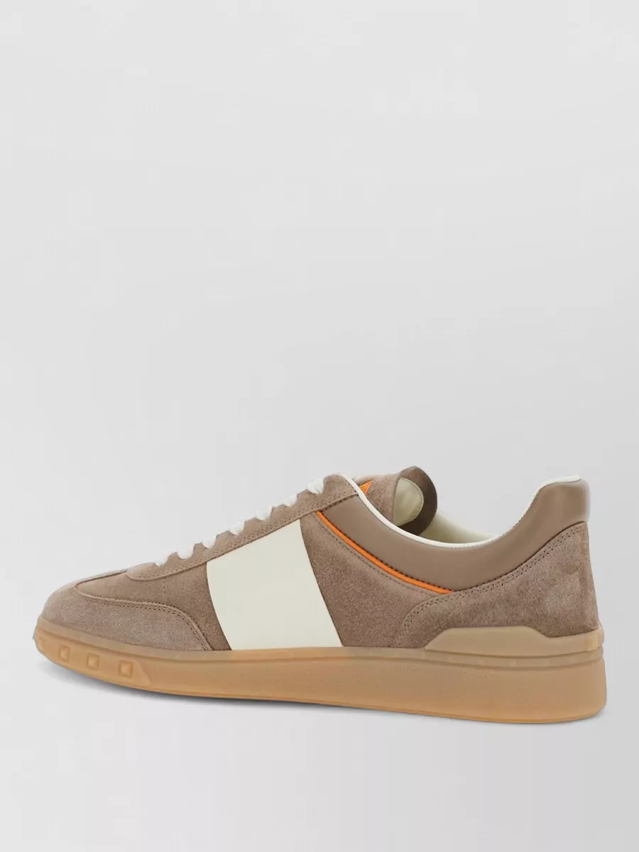 Valentino Sneakers Suede Panels Rubber Sole Contrast Stitching