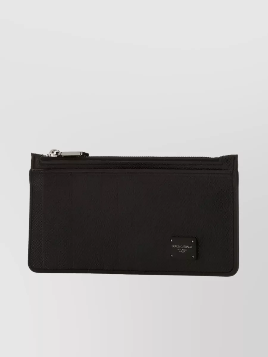 Shop Dolce & Gabbana Logo Design Italian Leather Zippered Wallet In Brown