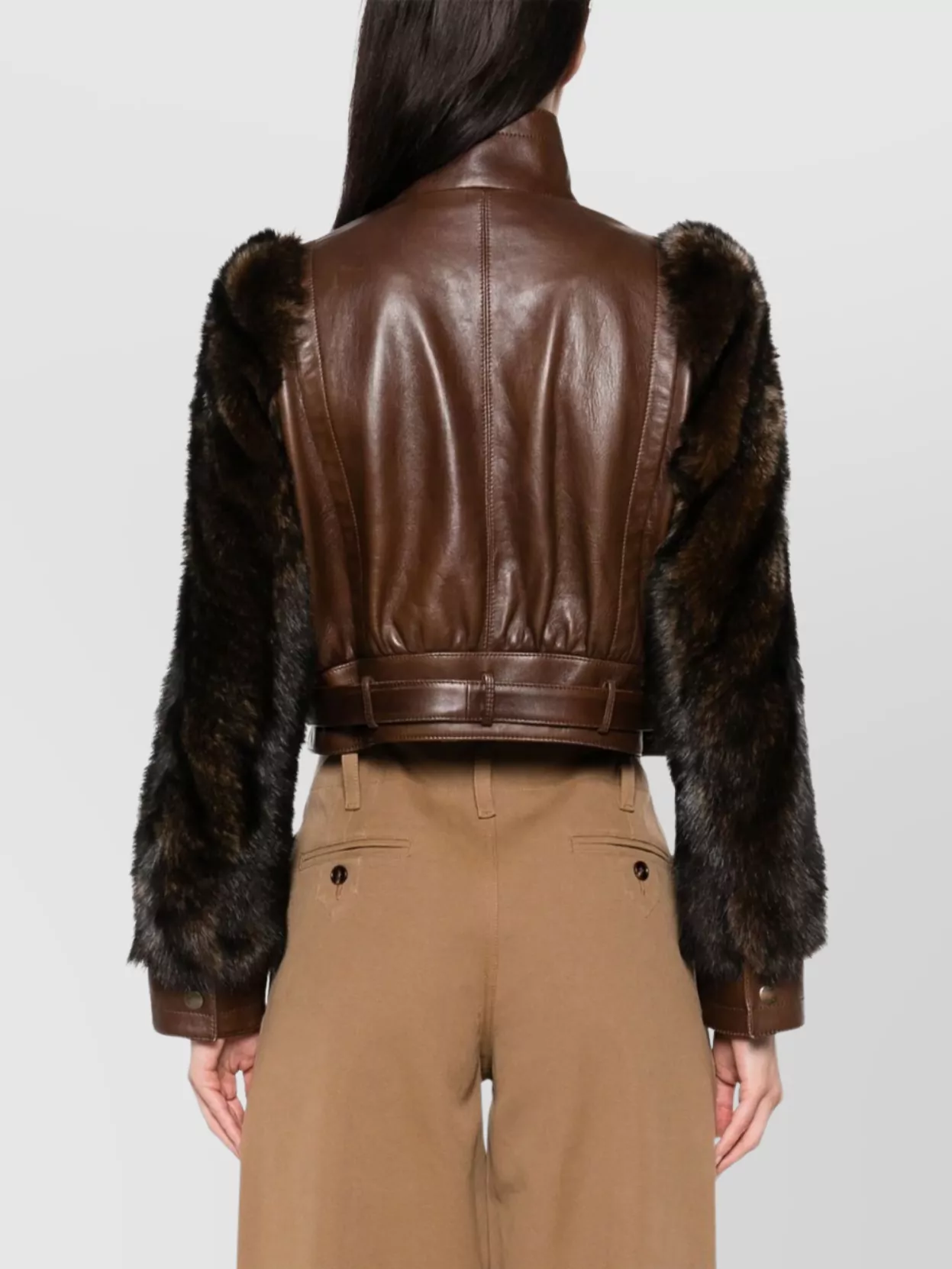 Chloé Leather Jacket Faux-Fur Detailing