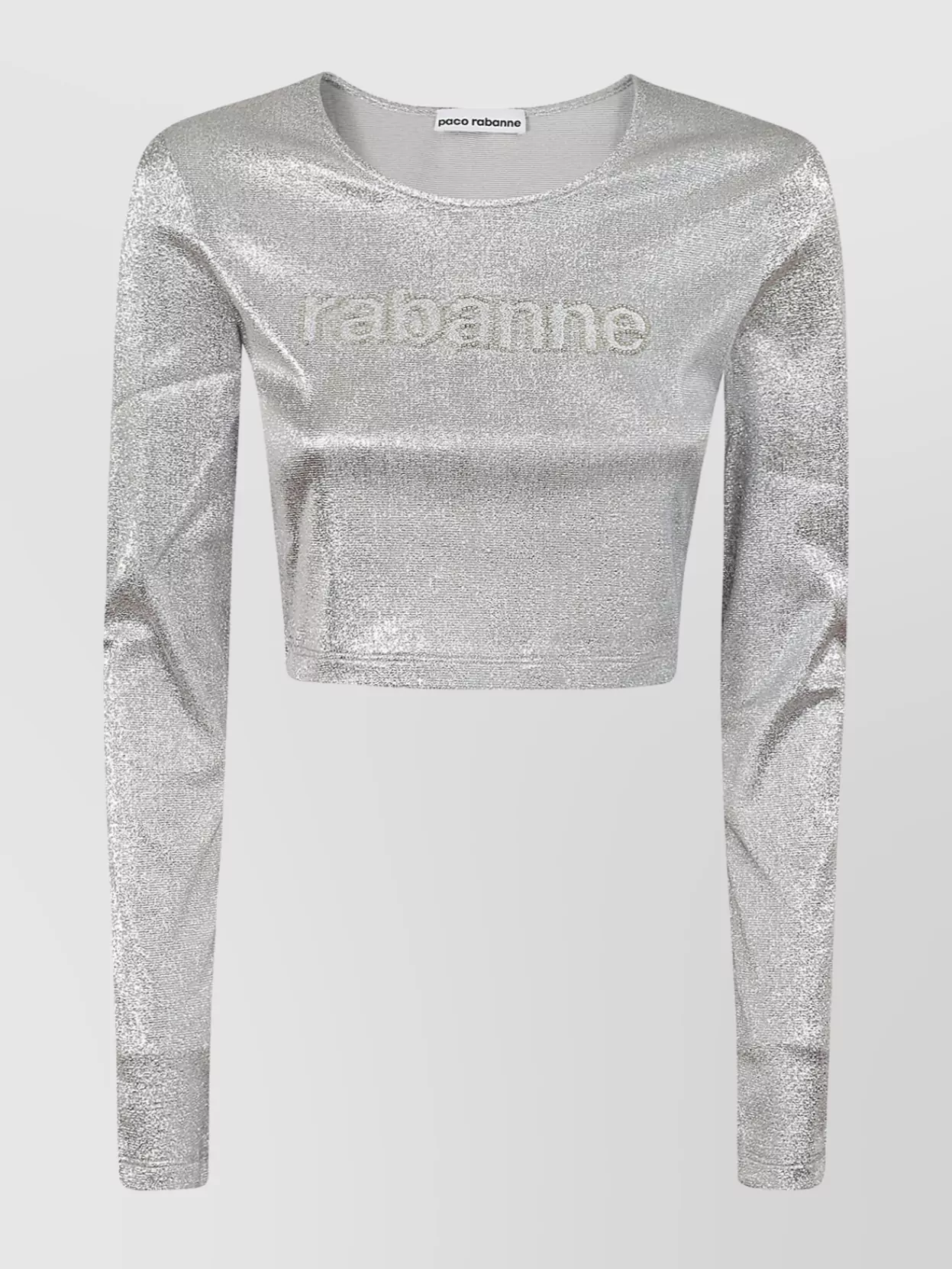 Rabanne Silver Long-sleeved Crop Top With Logo