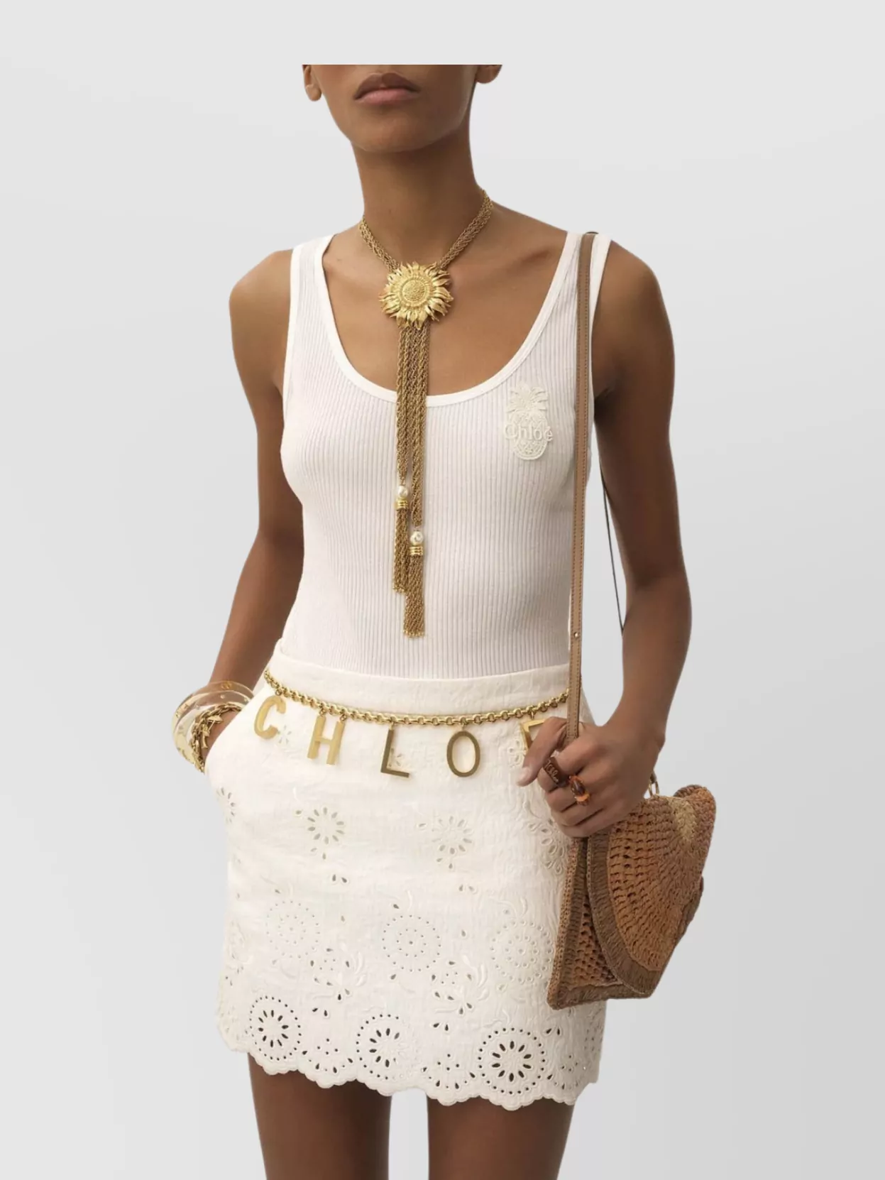 Chloé Ribbed Scoop Neck Sleeveless Crewneck Top