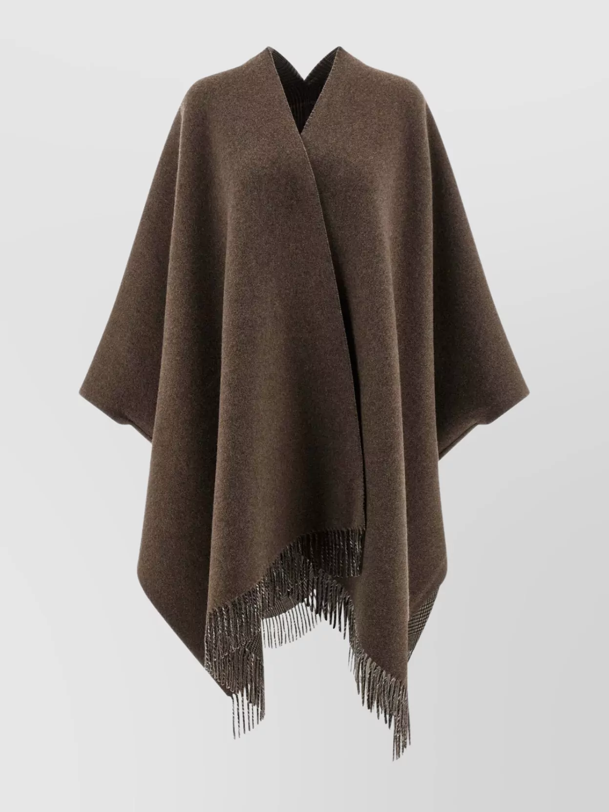 Brunello Cucinelli Reversible Poncho With Fringe And Plaid