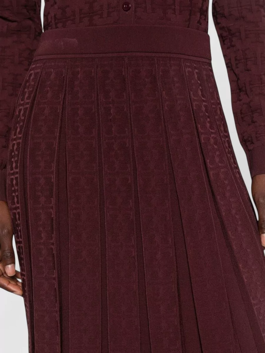 Tory Burch Logo-Monogram Pleated Midi Skirt