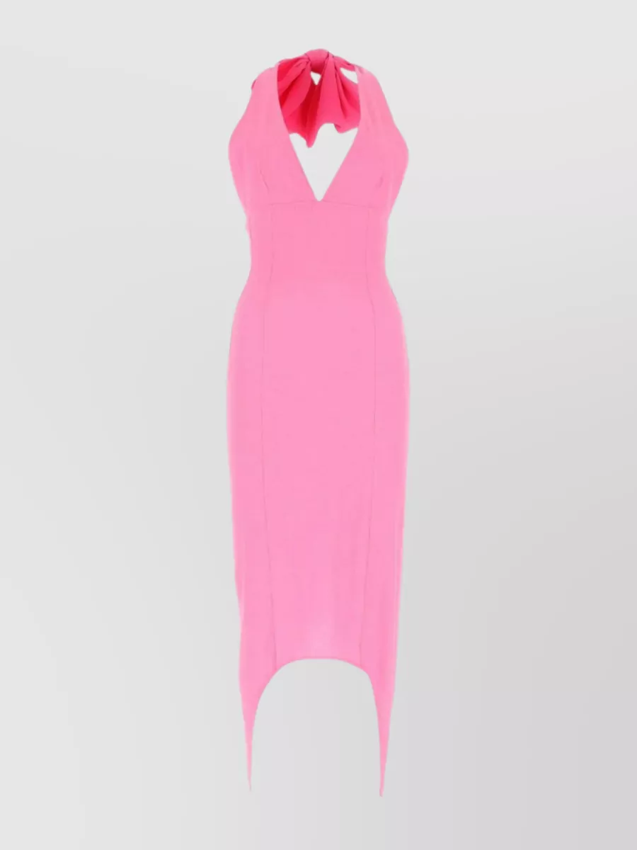 Shop Patou Halterneck Tie Seersucker Dress In Pink