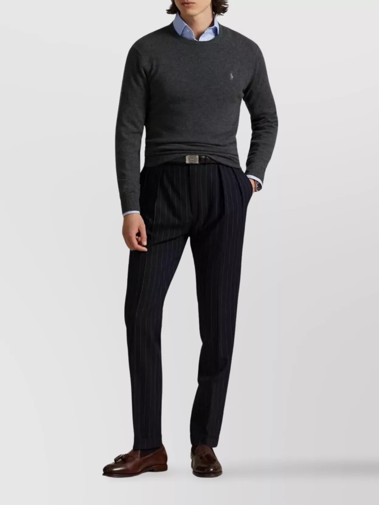 Polo Ralph Lauren Ribbed Cuff Long Sleeve Crew Neck Sweater In Black