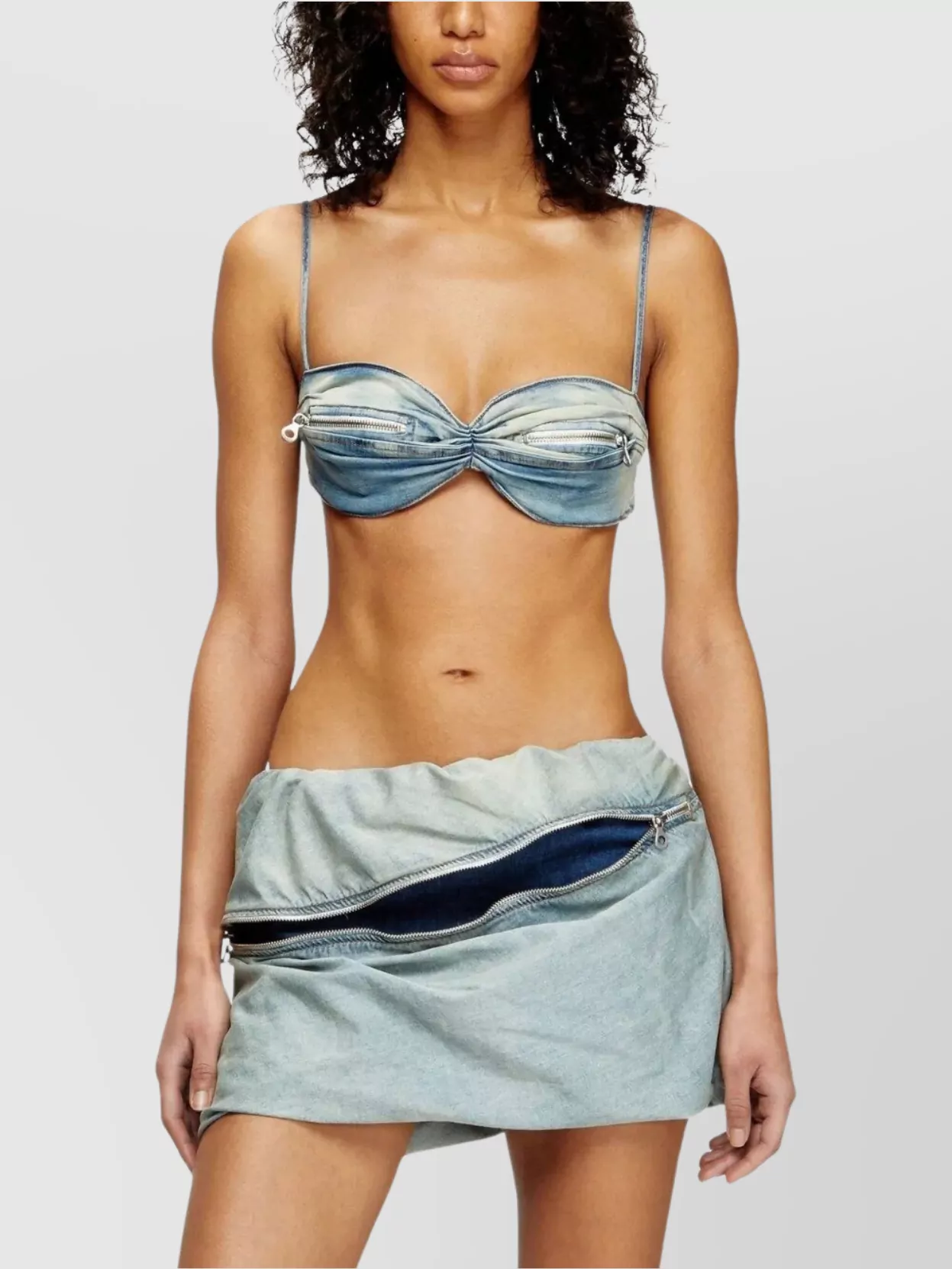 Diesel Ruffle Denim Top Adjustable Straps