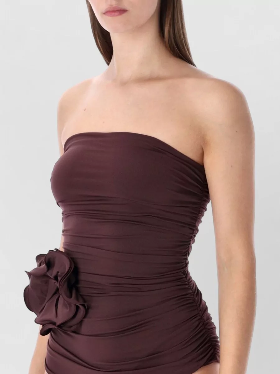 Magda Butrym Strapless Swimsuit Draped Silhouette Flower Detail