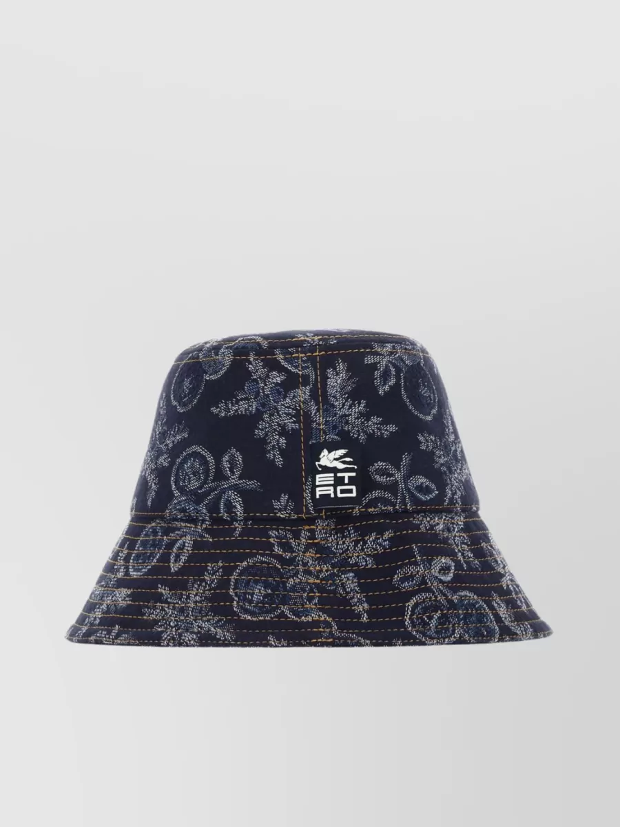 Shop Etro Intricately Embroidered Denim Bucket Hat In Blue
