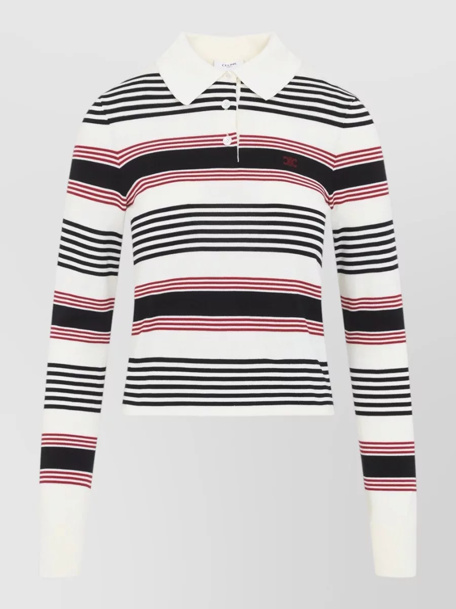 Celine striped ribbed knit polo top
