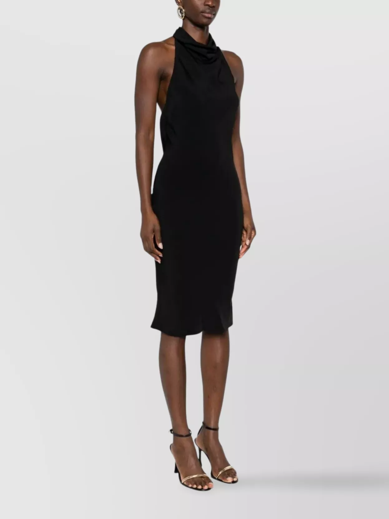 Tom Ford Silk Halterneck Dress Draped Neckline In Black
