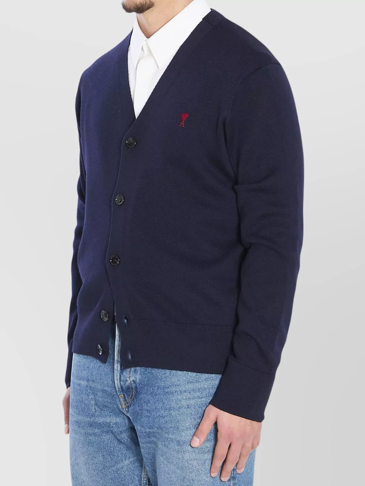 Ami Paris Merino Wool Cardigan V-Neckline