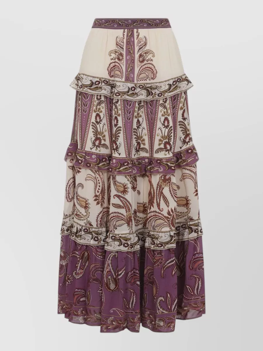 Farm Rio Floral-print ruffled long skirt