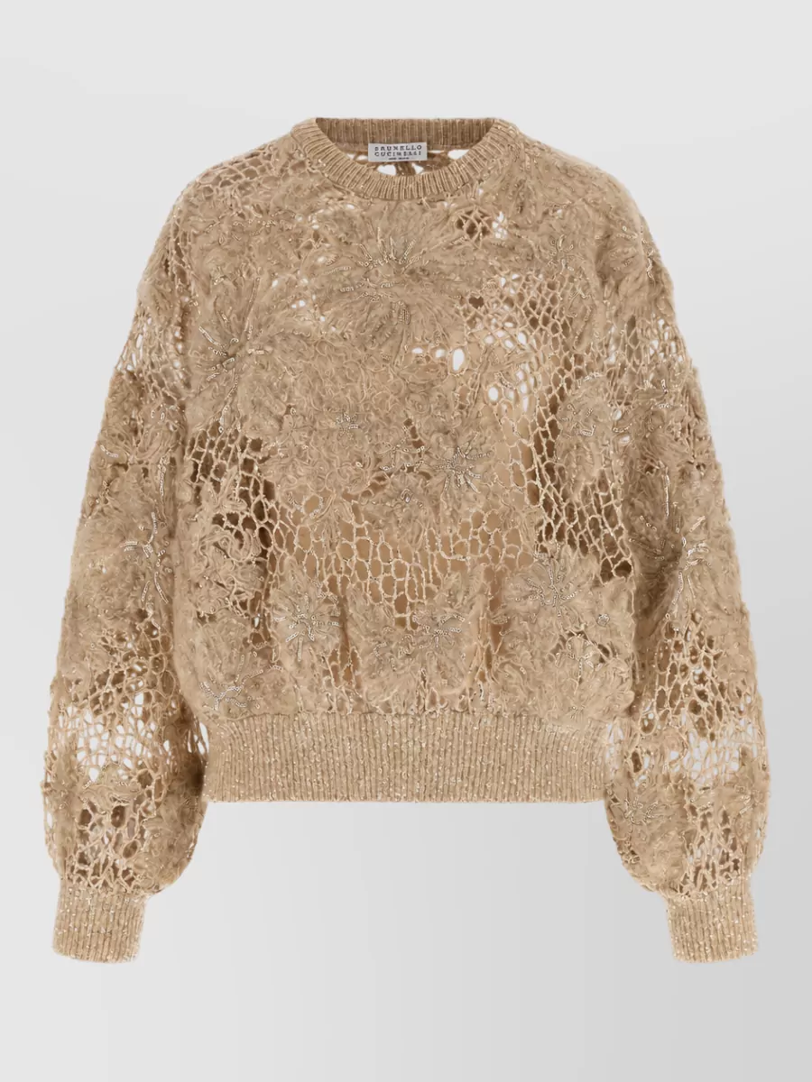 Brunello Cucinelli mohair blend embroidered fine-knit sweatshirt