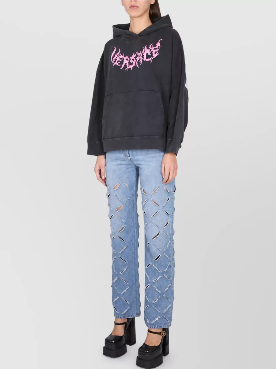 Versace Logo Hooded Sweatshirt In Black
