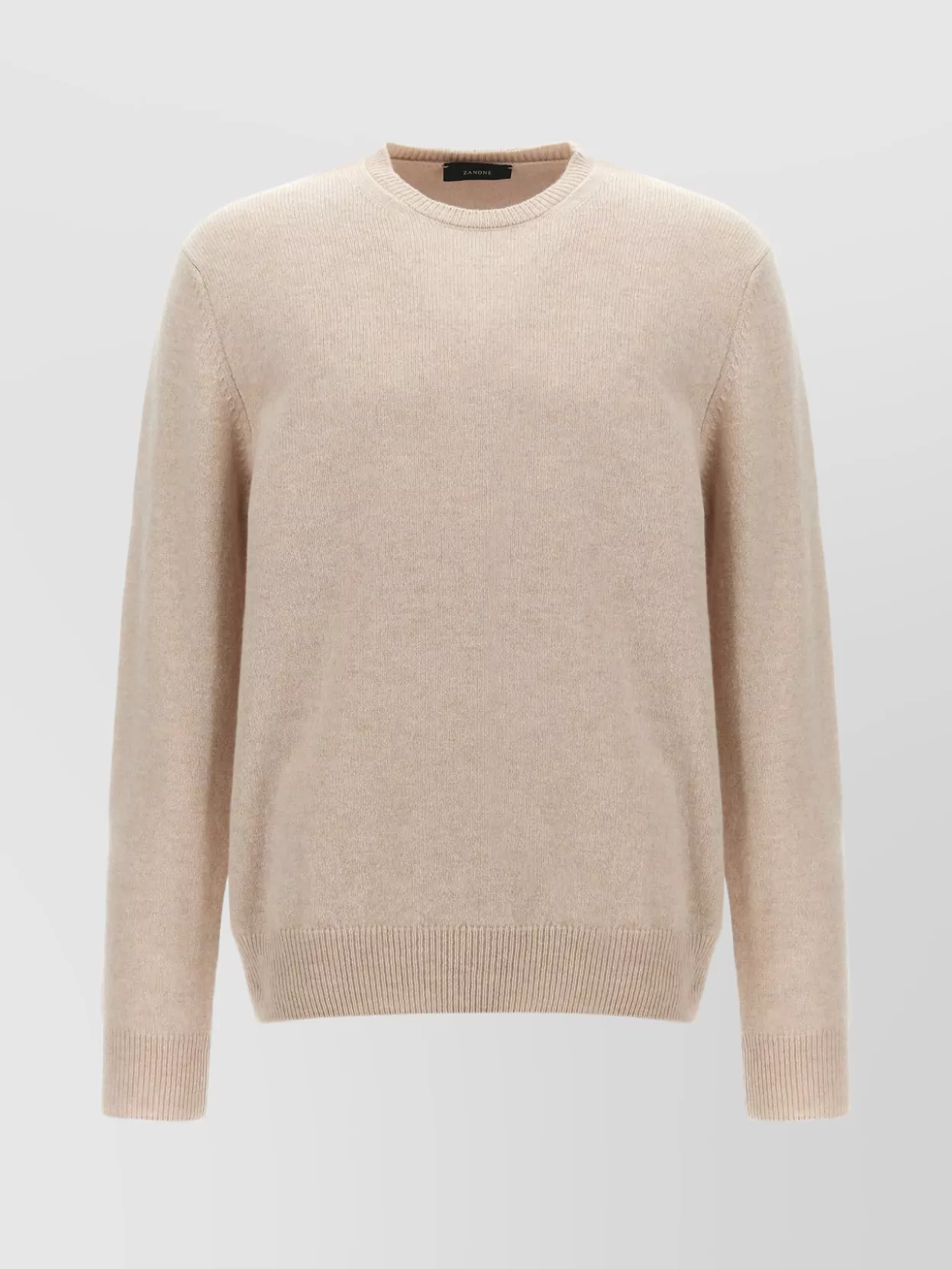 Zanone Ribbed Wool Crewneck Sweater With Cuffed Sleeves In Neutral
