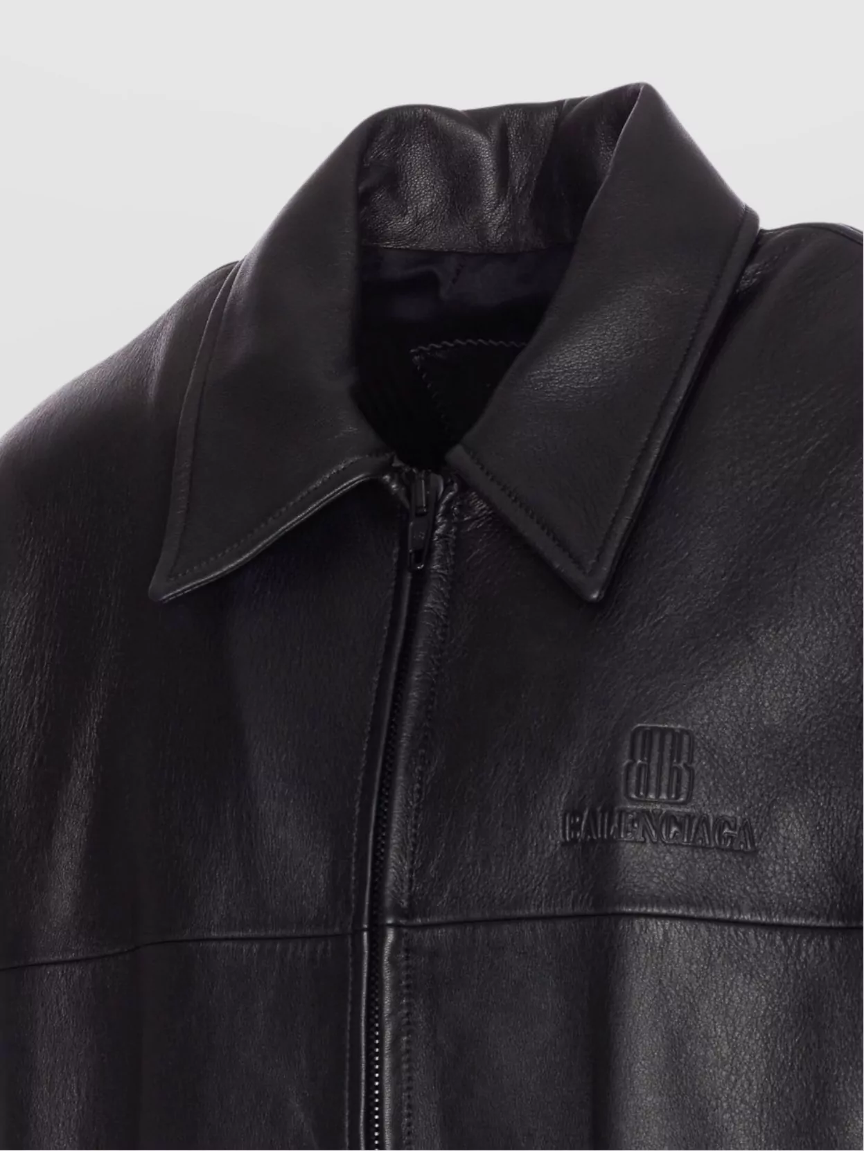 Balenciaga Leather Jacket With Embossed Logo And Pockets