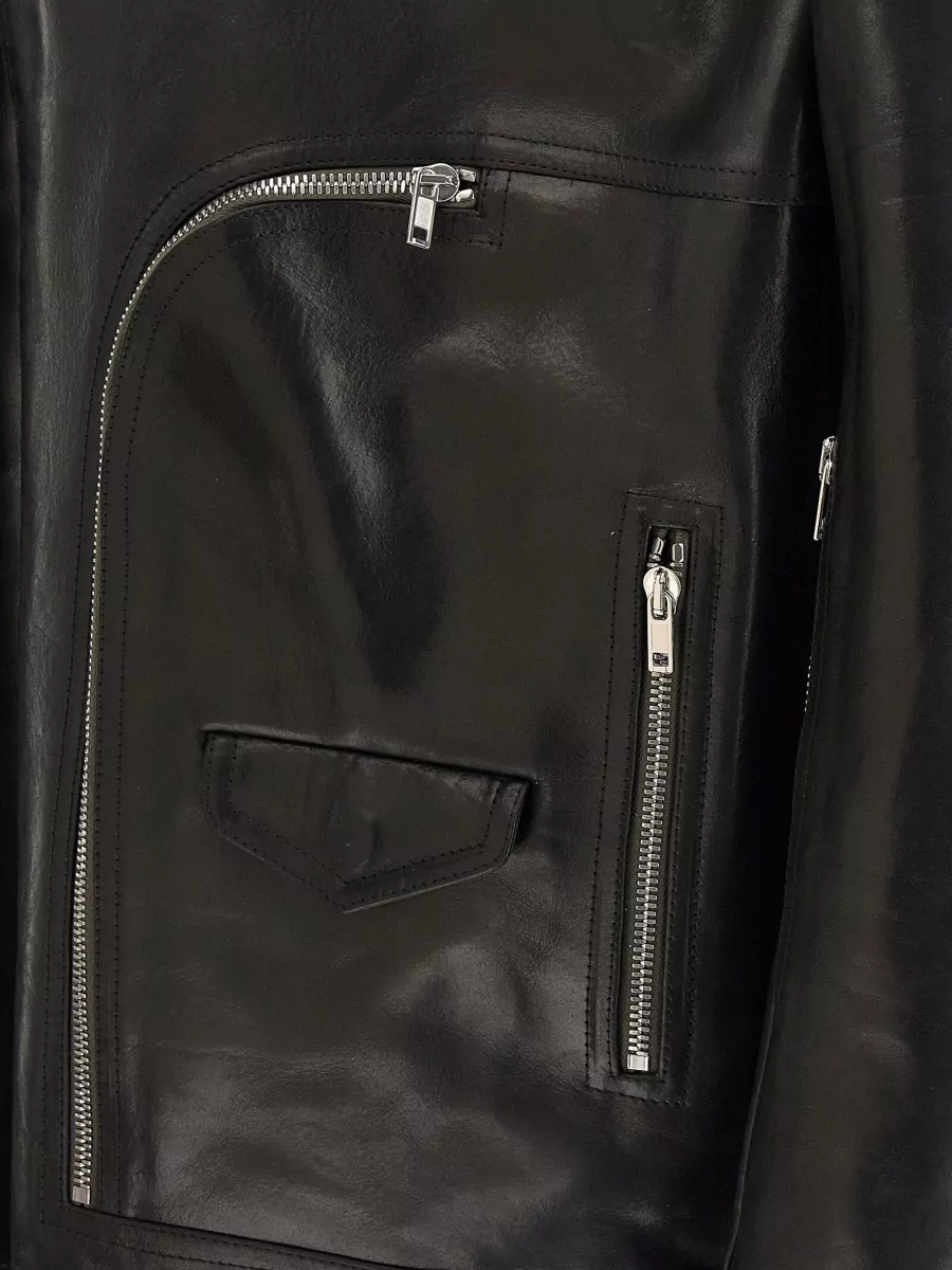 Rick Owens Leather Double-Breasted Biker Jacket