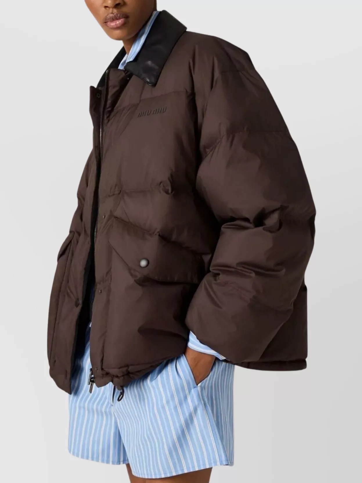 Miu Miu Puffer Jacket Leather Collar