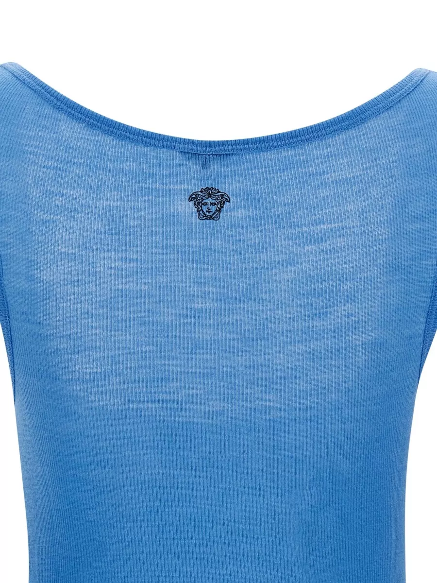 Versace Ribbed Virgin Wool Sleeveless Tank Top