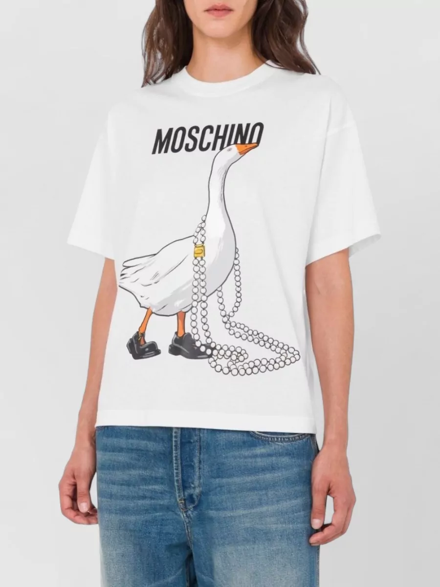 Moschino Crew Neck Top Graphic Print Short Sleeves