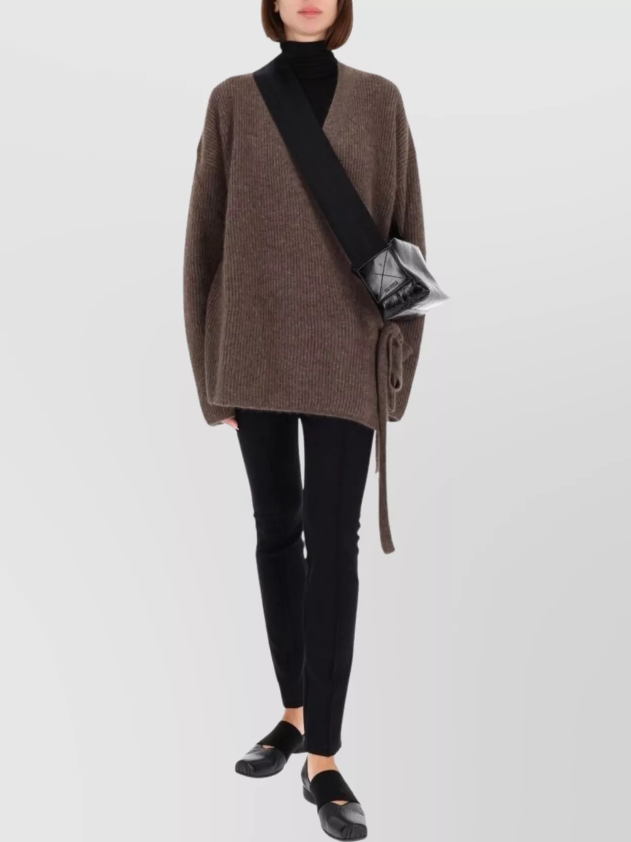 Uma Wang Long Knit Cardigan Belted Waist In Brown