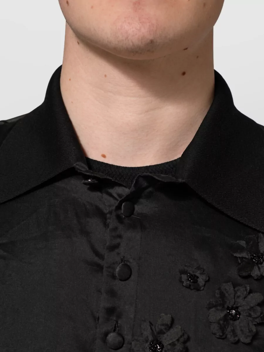 Dolce&Gabbana Silk Sheer Floral Appliqué Short Sleeve Shirt