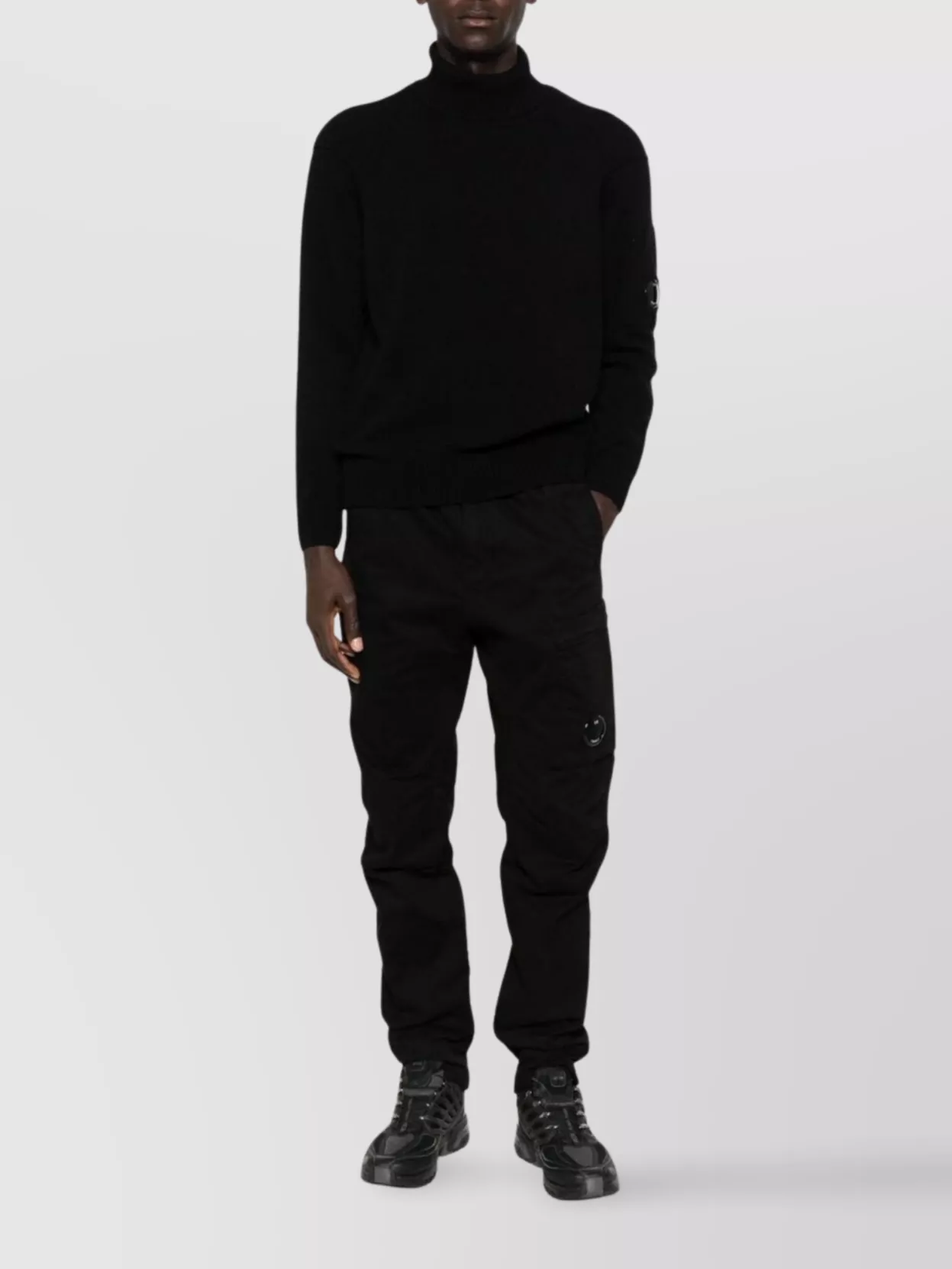 C.p. Company Wool Turtleneck Sweater Logo Detail In Gray