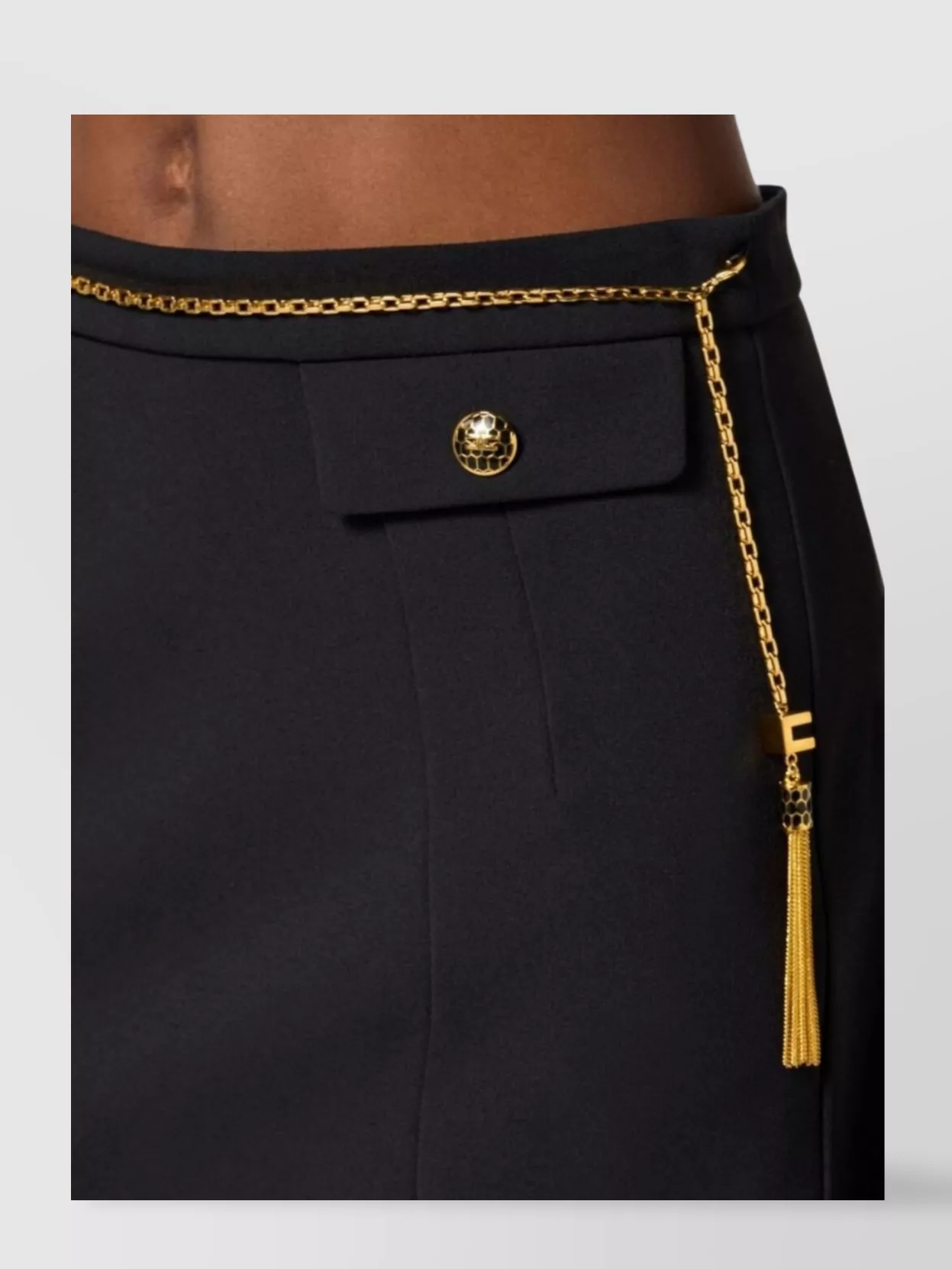 Elisabetta Franchi Black Skirt With Metallic Pendant And Patch Pockets In Fabric Woman In Black
