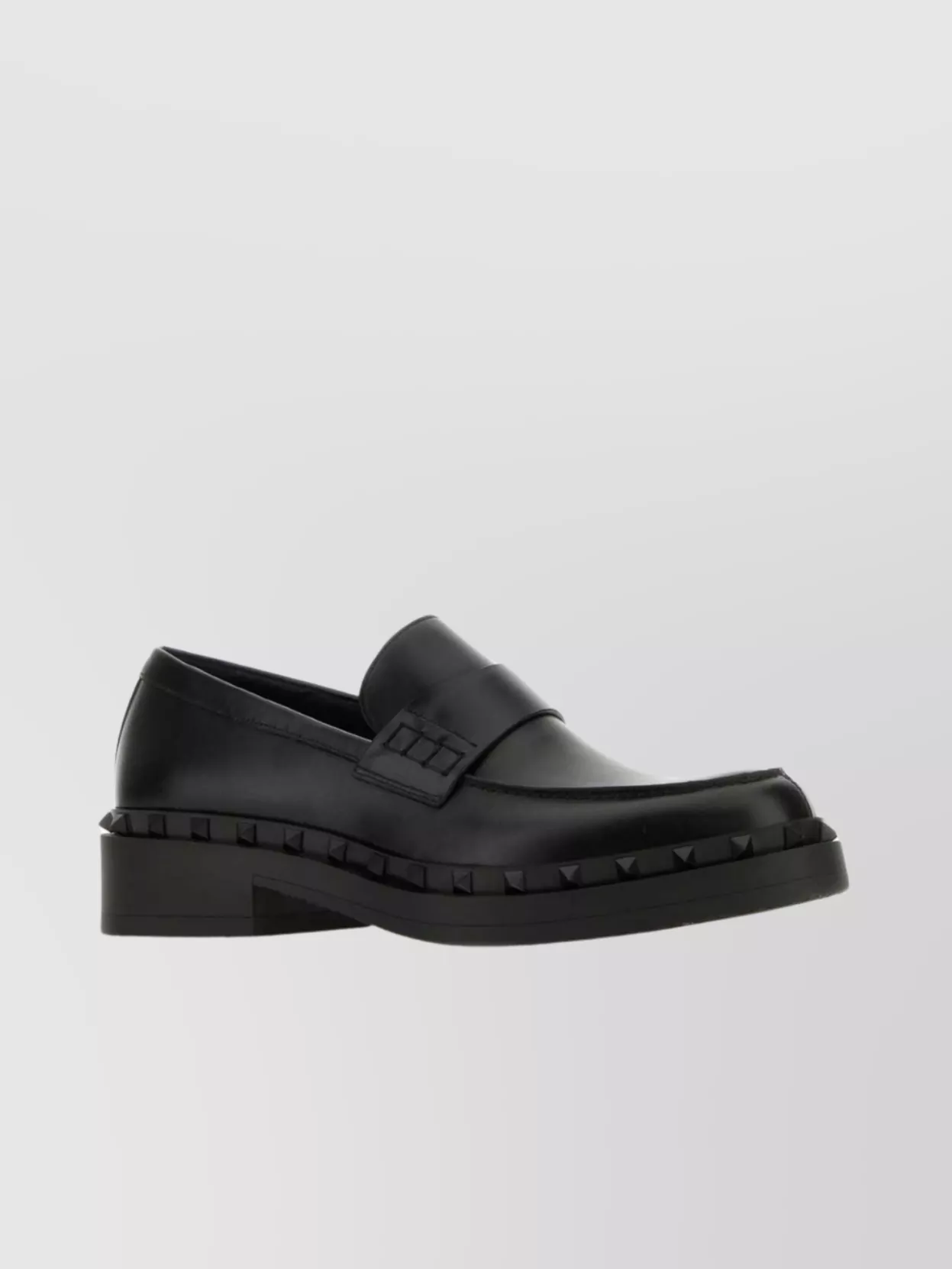 Shop Valentino Leather Rockstud Loafers With Low Block Heel