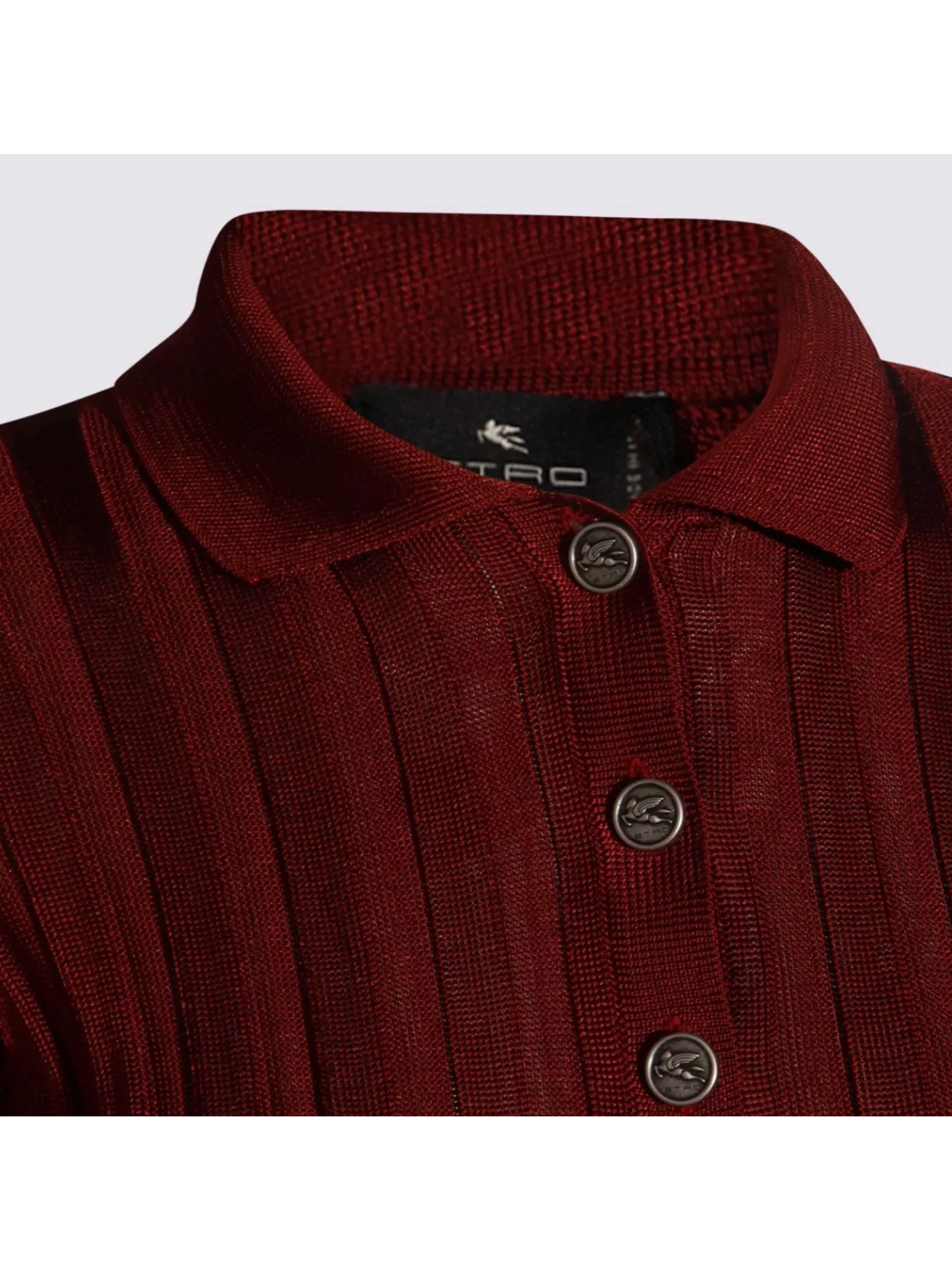 Etro Long Sleeve Polo With Collared Neck And Ribbed Texture In Brown