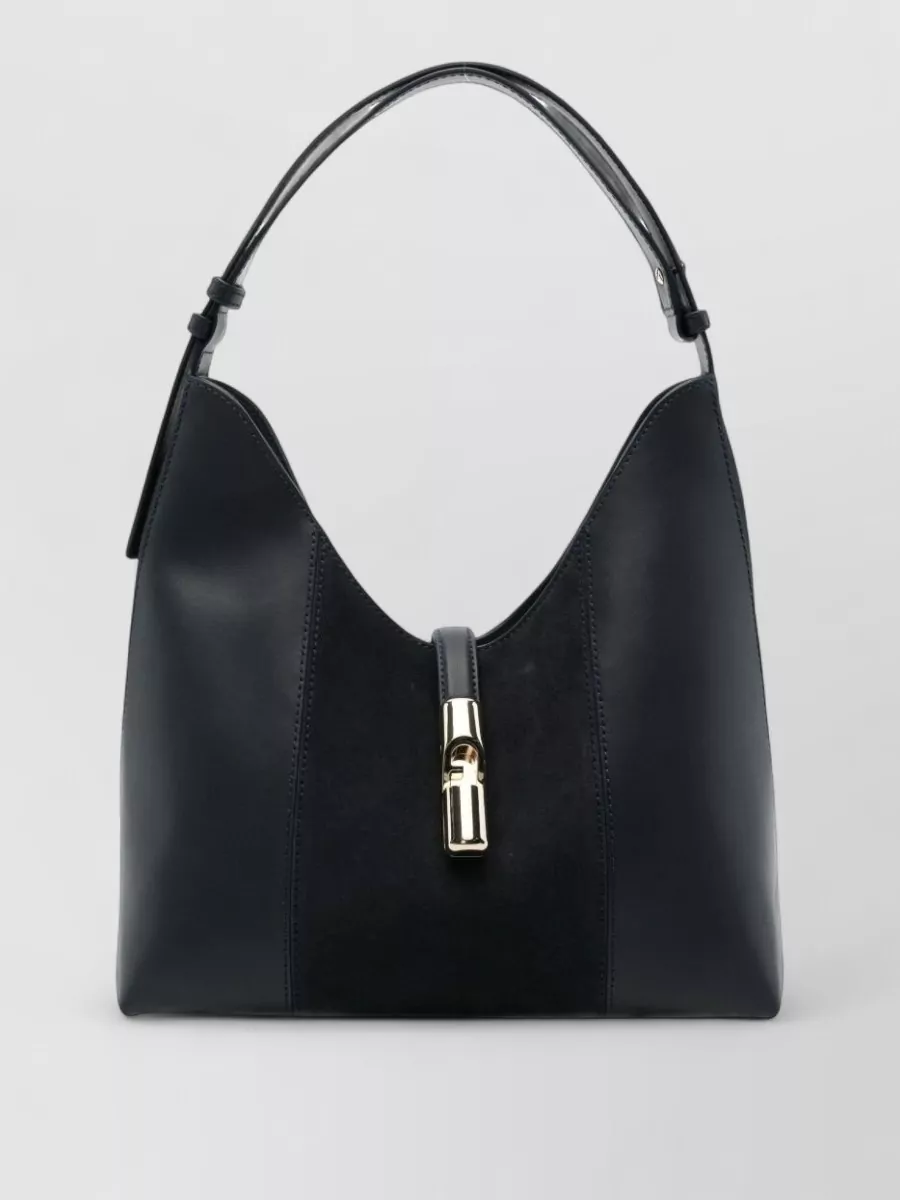Furla goccia medium suede panelled leather shoulder bag
