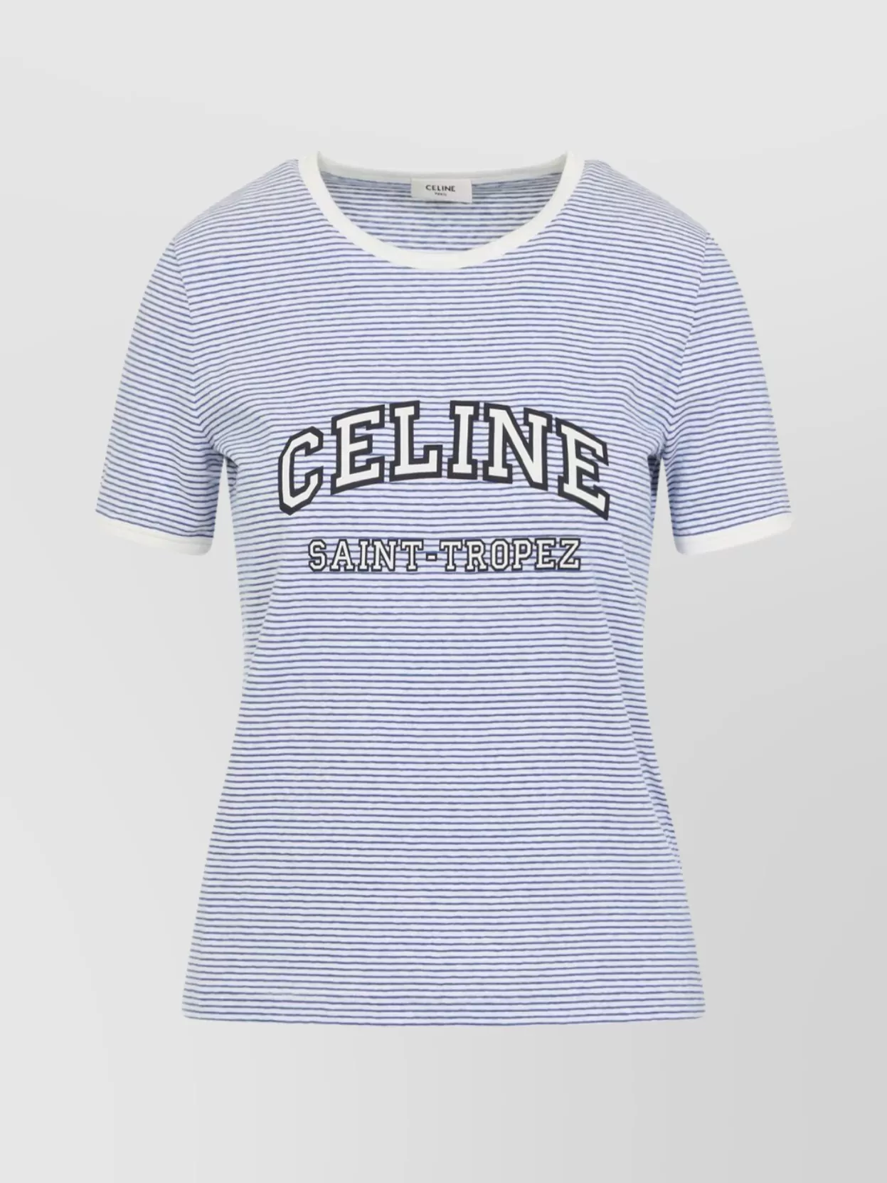 Celine Blue Crewneck Striped Logo T-shirt In Purple