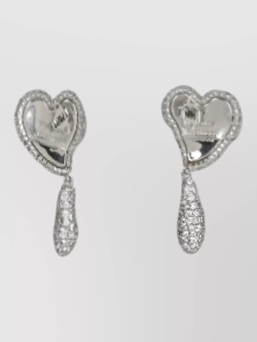Vivienne Westwood Asymmetrical Pavé Heart Drop Earrings