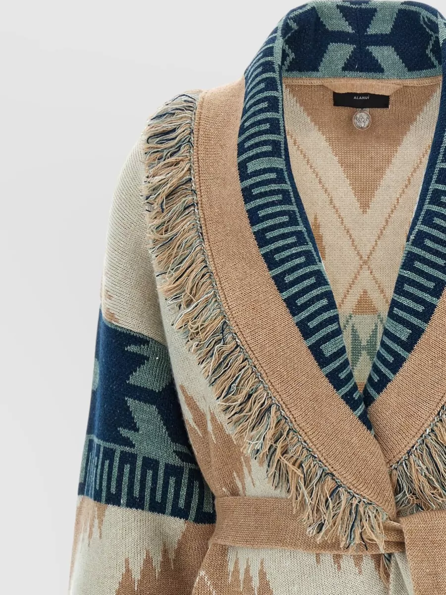 Alanui Icon Knit Cardigan Belt Fringe Pattern