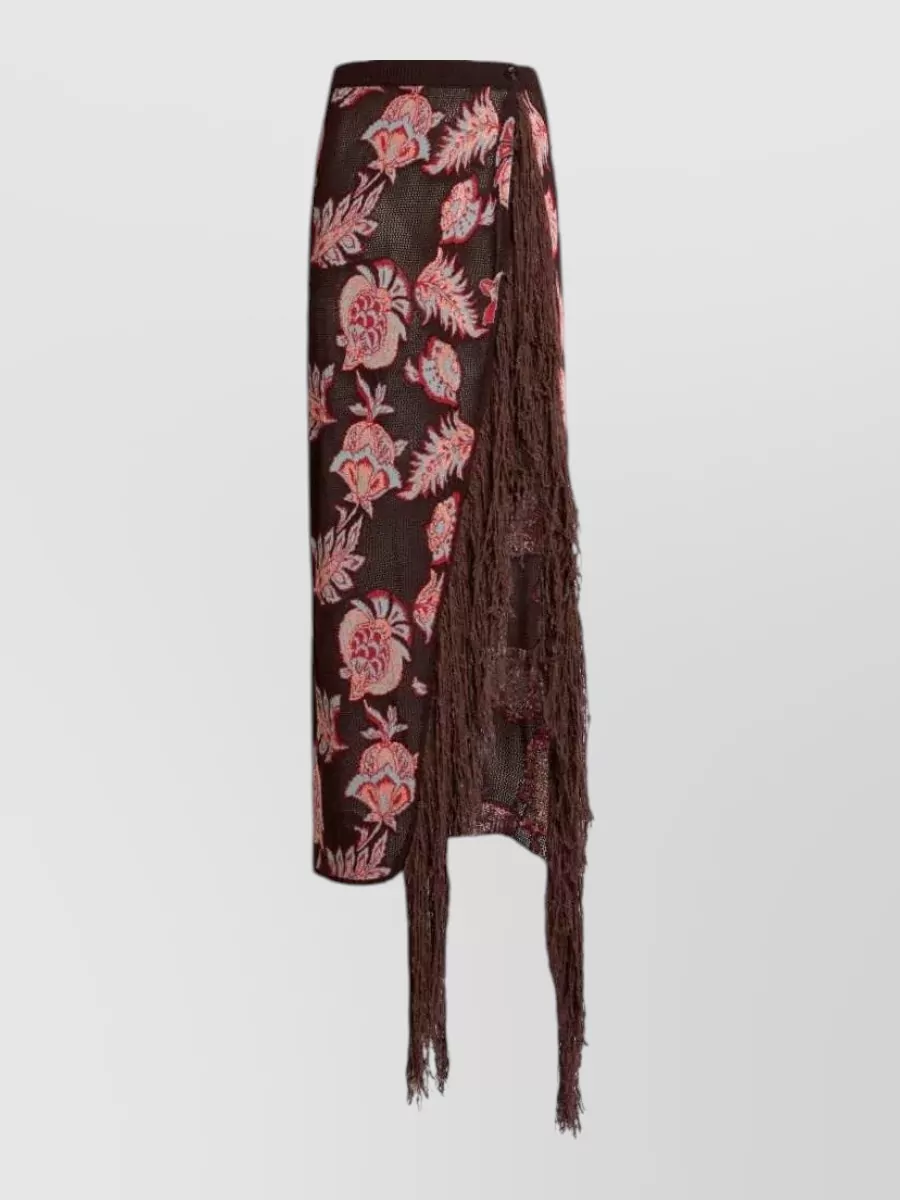 Etro floral jacquard fringed maxi skirt