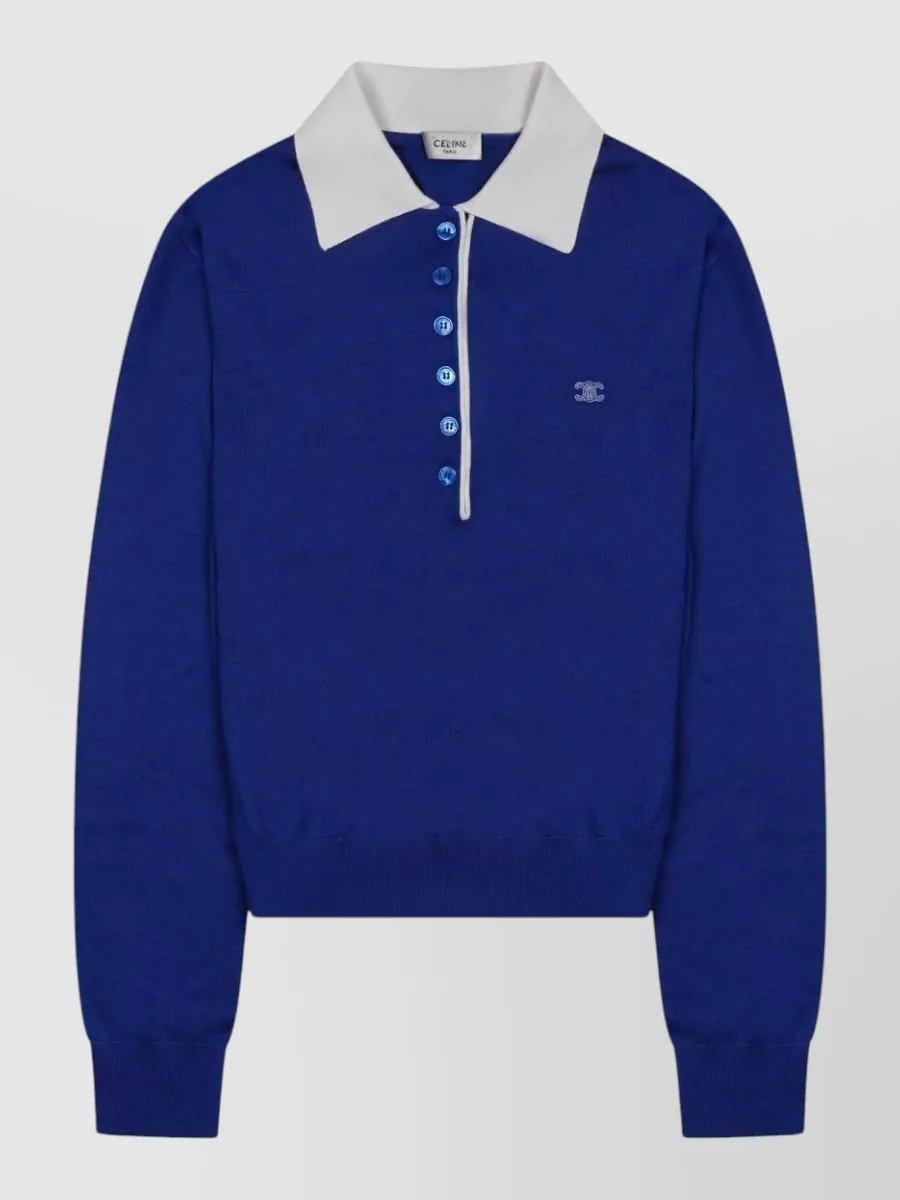 Celine fine-knit cashmere silk polo sweater