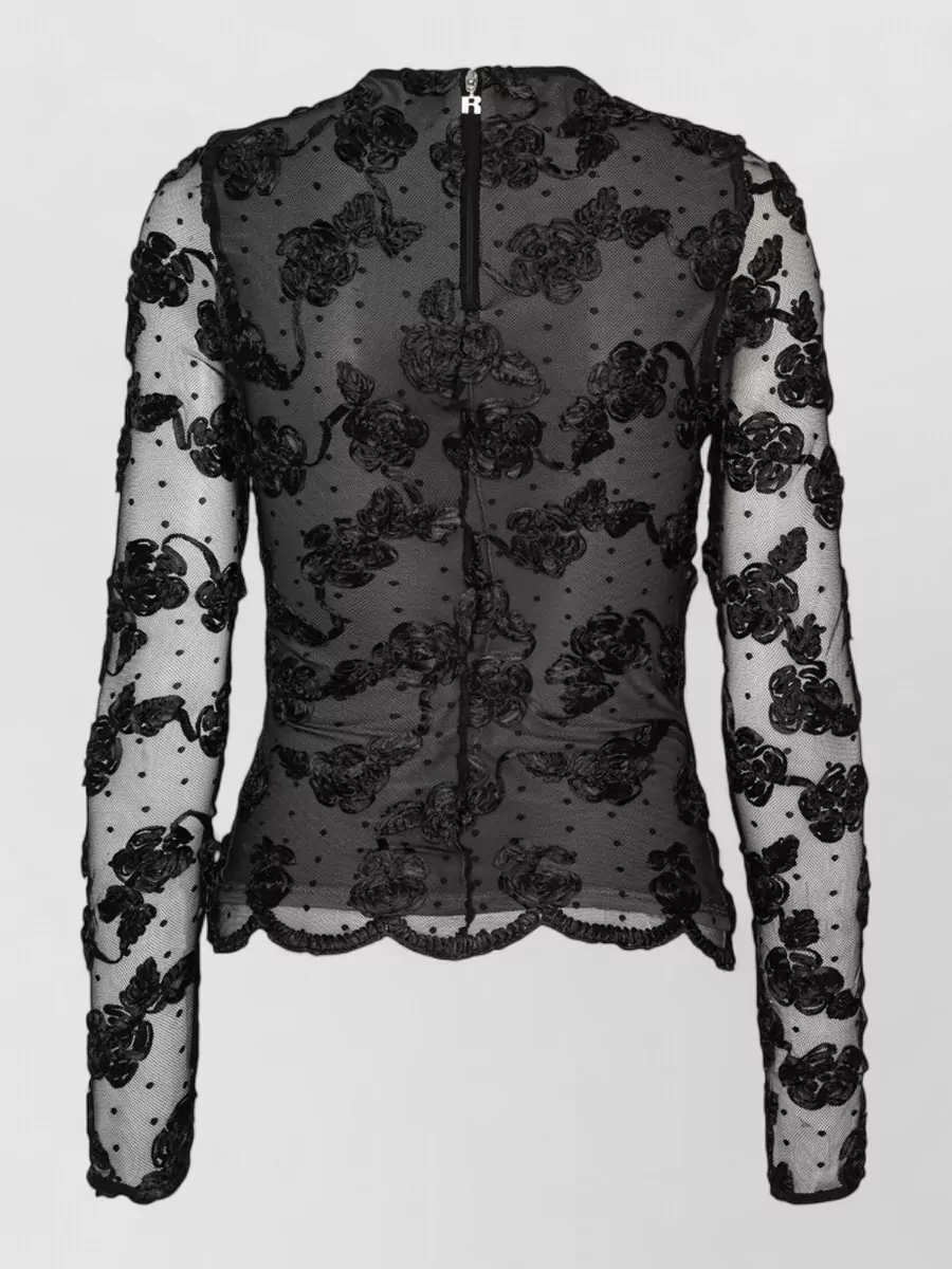 Rotate Floral Mesh Long-Sleeve Top
