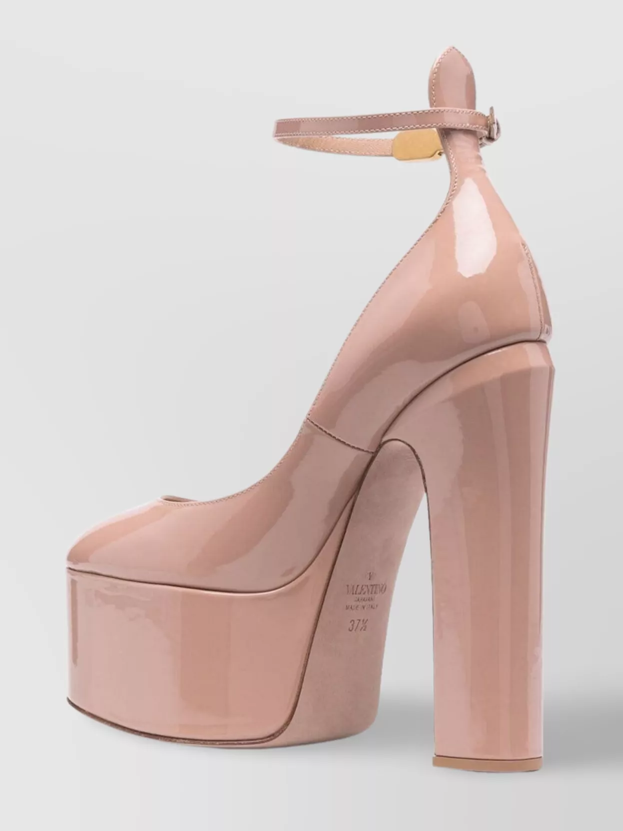 Valentino Garavani Block Heel Platform Round Toe Patent Pumps
