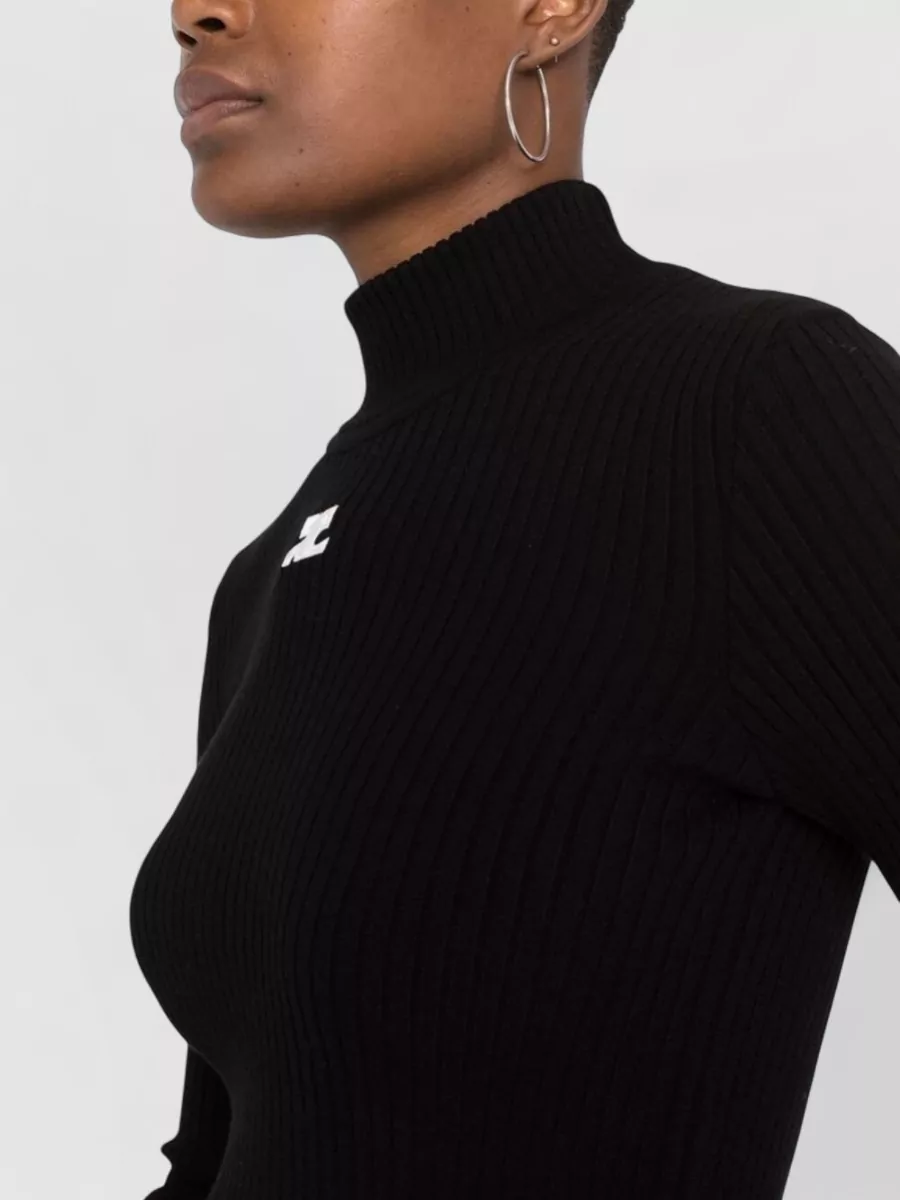 Courrèges Ribbed High-Neck Long-Sleeve Knit Top